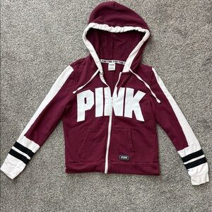PINK Victoria's Secret Burgundy and White Womens Hoodie Sz Med